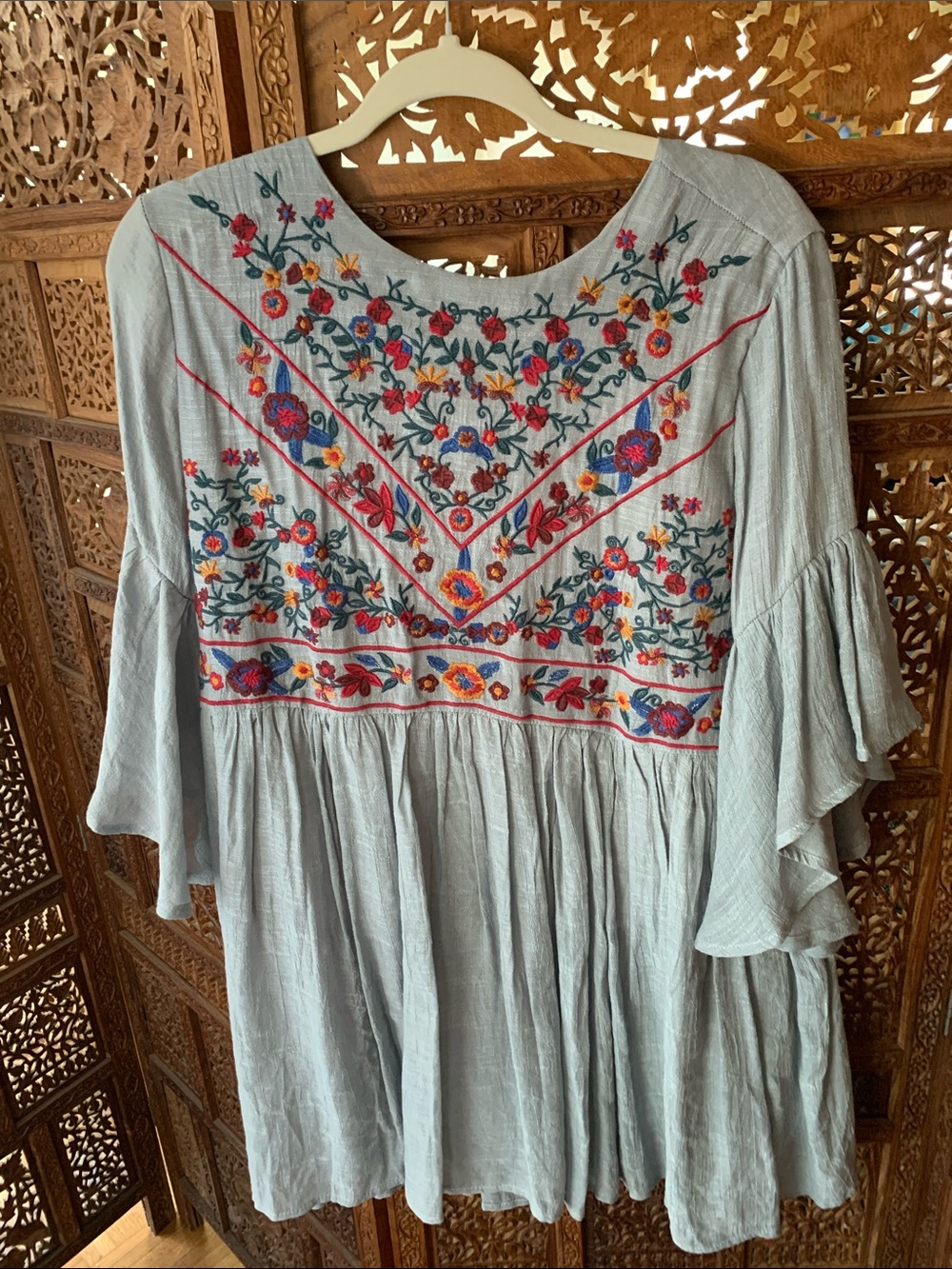 Boho Embroidered Light Blue Women’s Dress - Picture 1 of 5